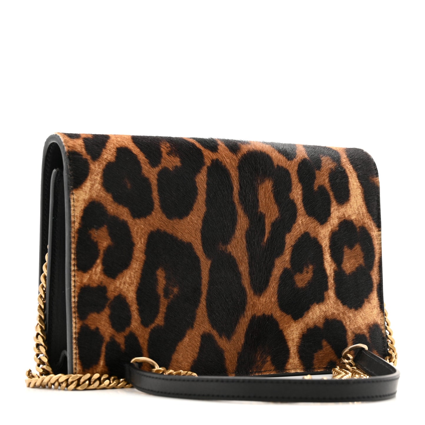 Pony Hair Leopard Print Classic Monogram Kate Tassel Chain Wallet Black