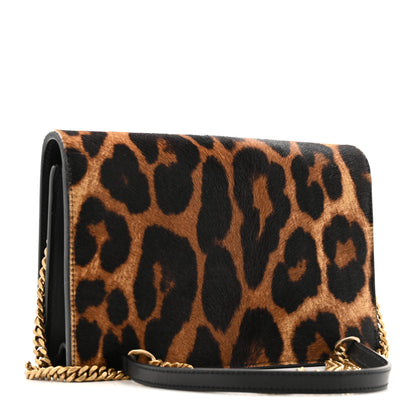 Saint Laurent Pony Hair Leopard Print Classic Monogram Kate Tassel Chain Wallet Black 3 of 11
