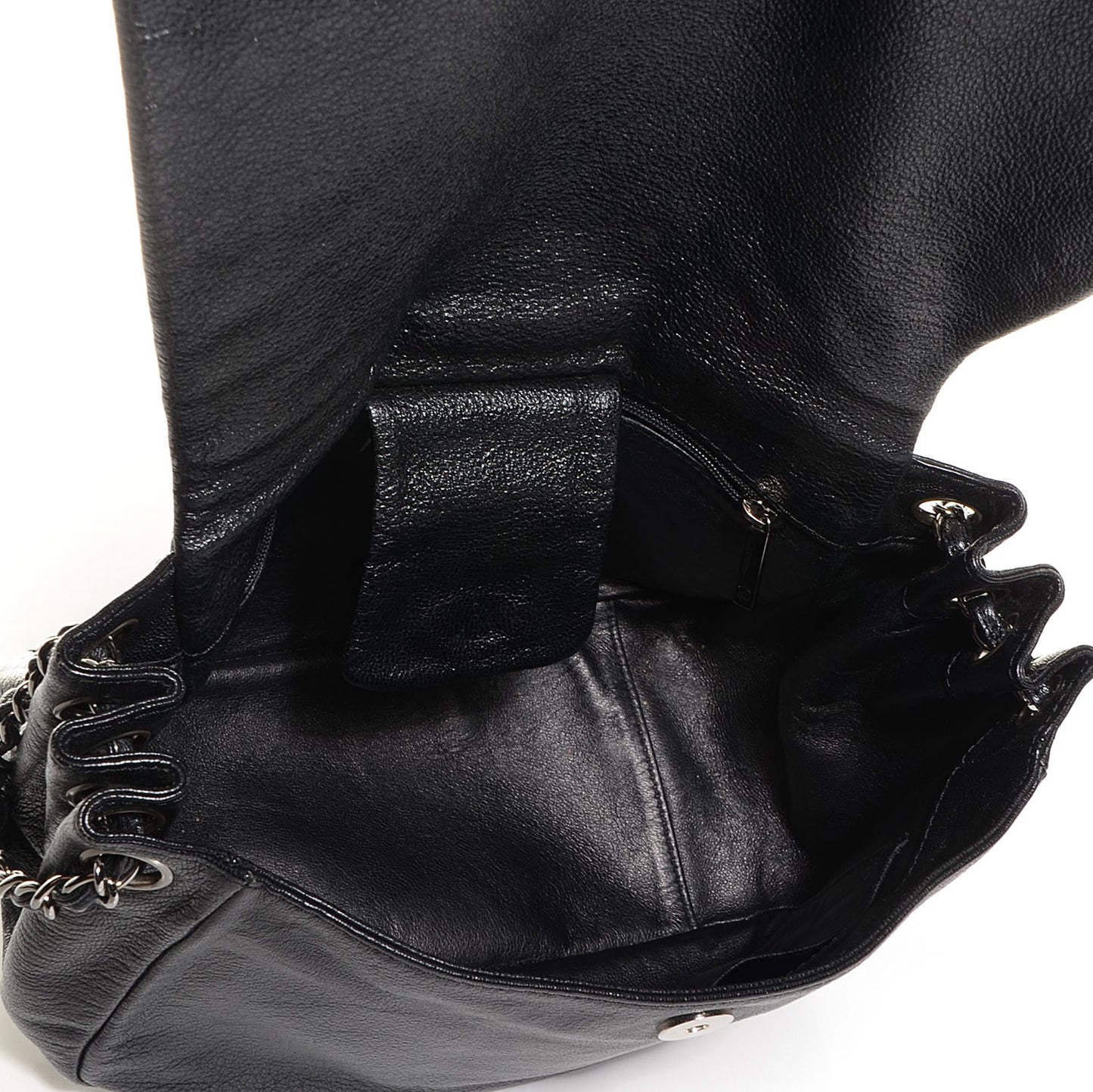 Metallic Goatskin Luxe Ligne Flap Bag Black