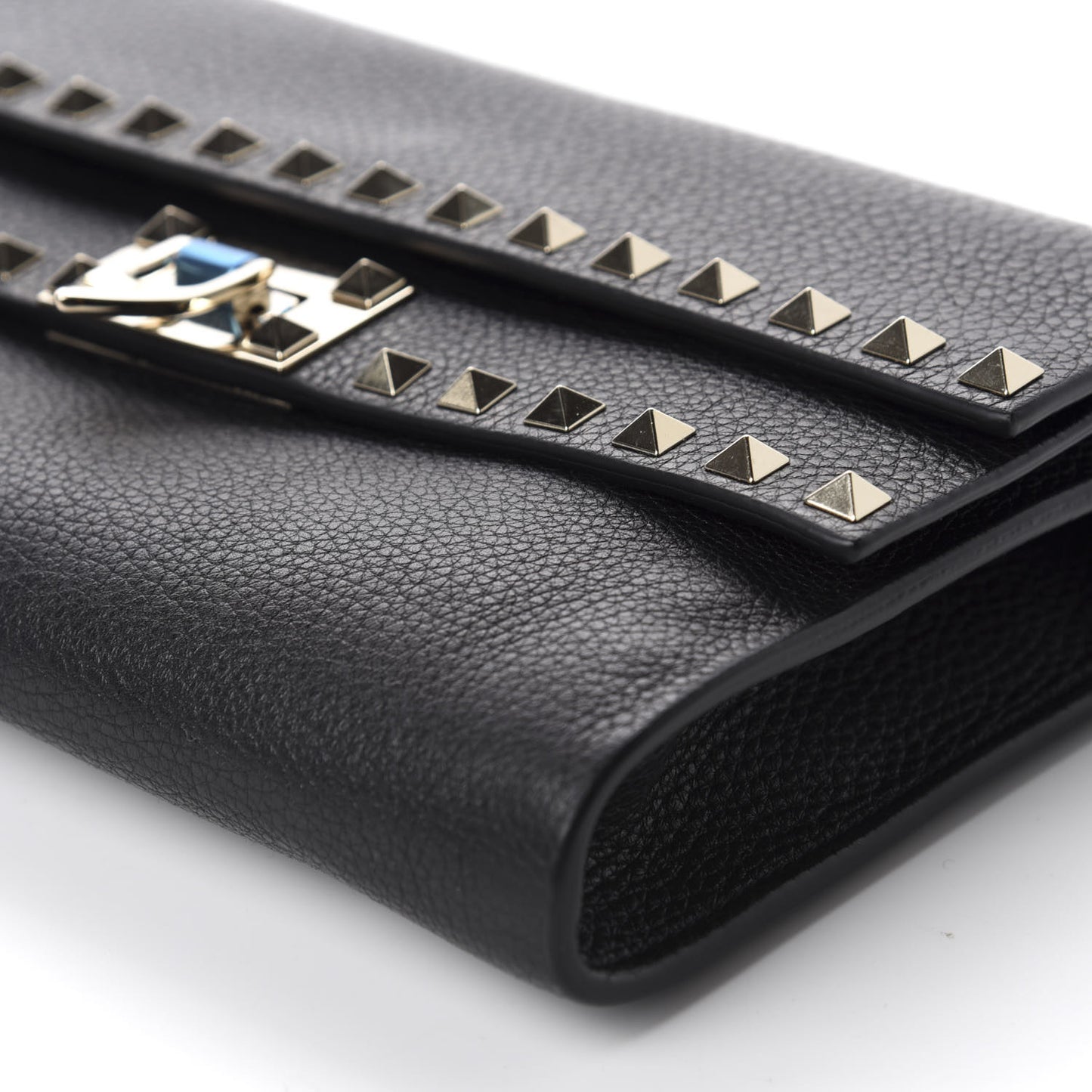 Grainy Calfskin Rockstud Double Flap Crossbody Bag Black