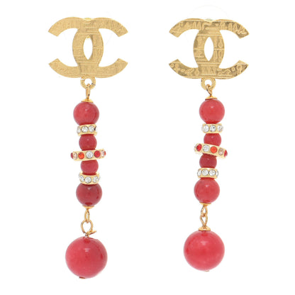 Chanel Crystal Bead Scarab CC Drop Earrings Gold Red 1 of 8