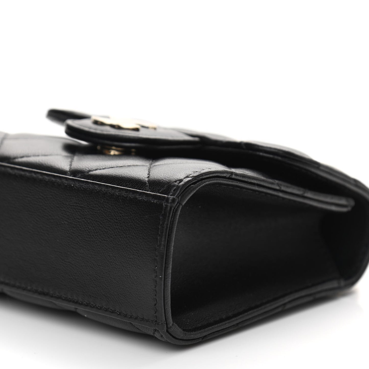 Lambskin Quilted Top Handle Flap Clutch With Chain Black