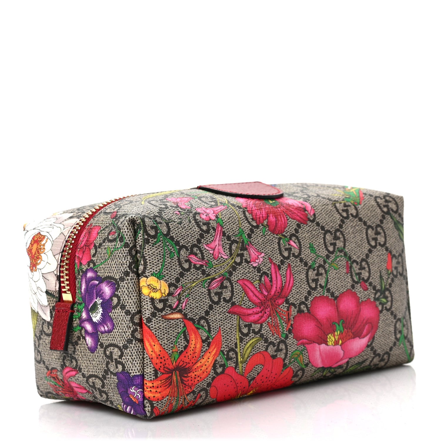 Gucci Soft GG Supreme Monogram Flora Calfskin Medium Ophidia Cosmetic Case Beige Ebony Multicolor Rosso 3 of 8