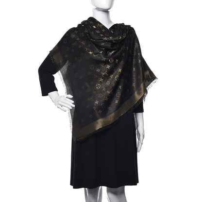 Louis Vuitton Silk Lurex Wool So Shine Monogram Shawl Black 2 of 4