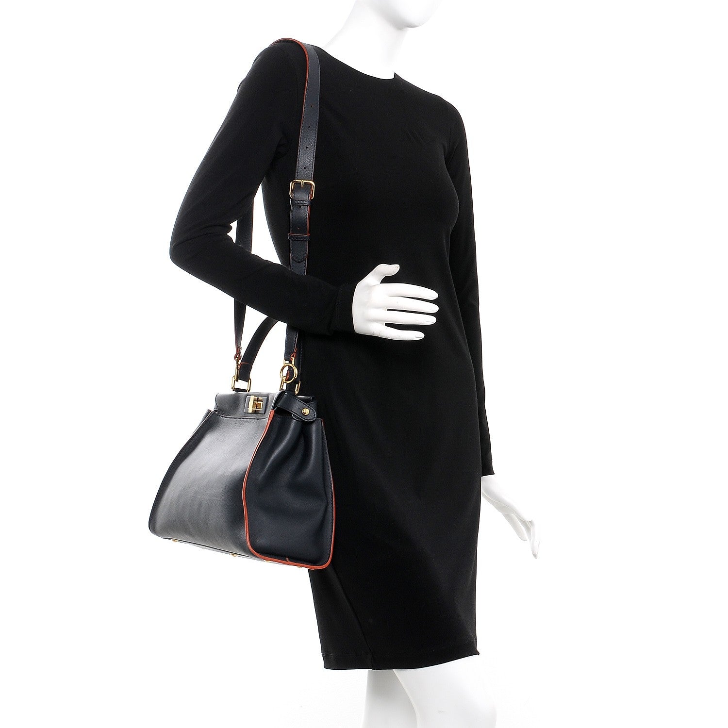 Fendi Vitello Seta Burro Medium Peekaboo Iconic Satchel Blue Notte Plaster 2 of 7