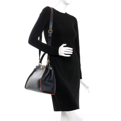 Fendi Vitello Seta Burro Medium Peekaboo Iconic Satchel Blue Notte Plaster 2 of 7