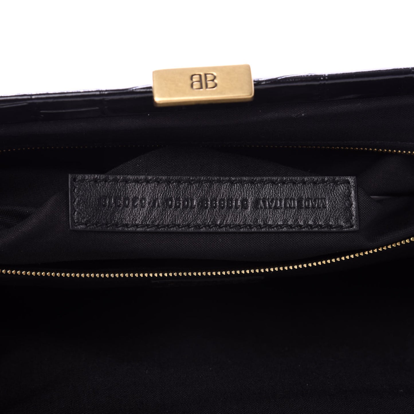 Shiny Supple Calfskin Logo Crocodile Embossed XL Cloud Clutch Black White