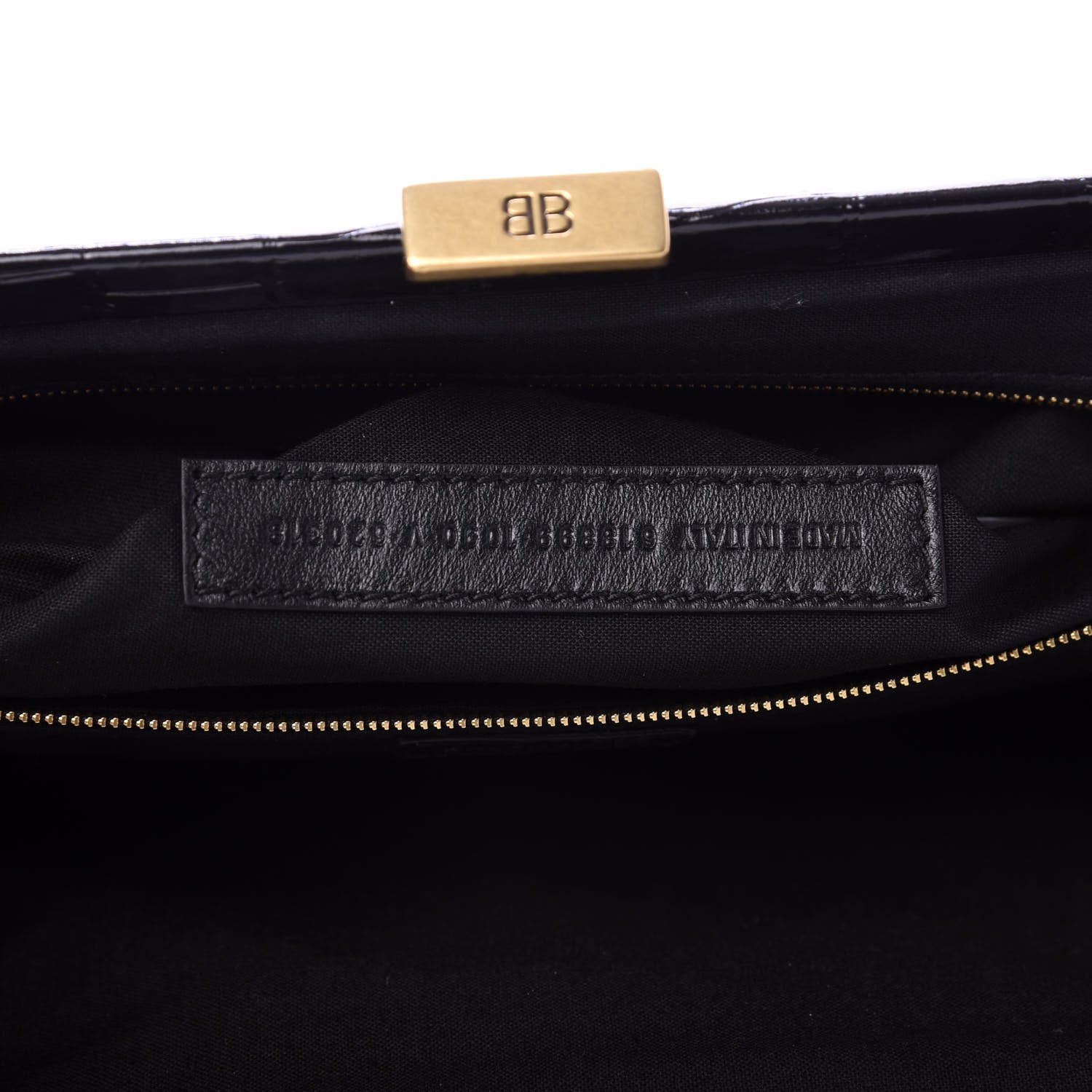 Balenciaga Shiny Supple Calfskin Logo Crocodile Embossed XL Cloud Clutch Black White 9 of 10