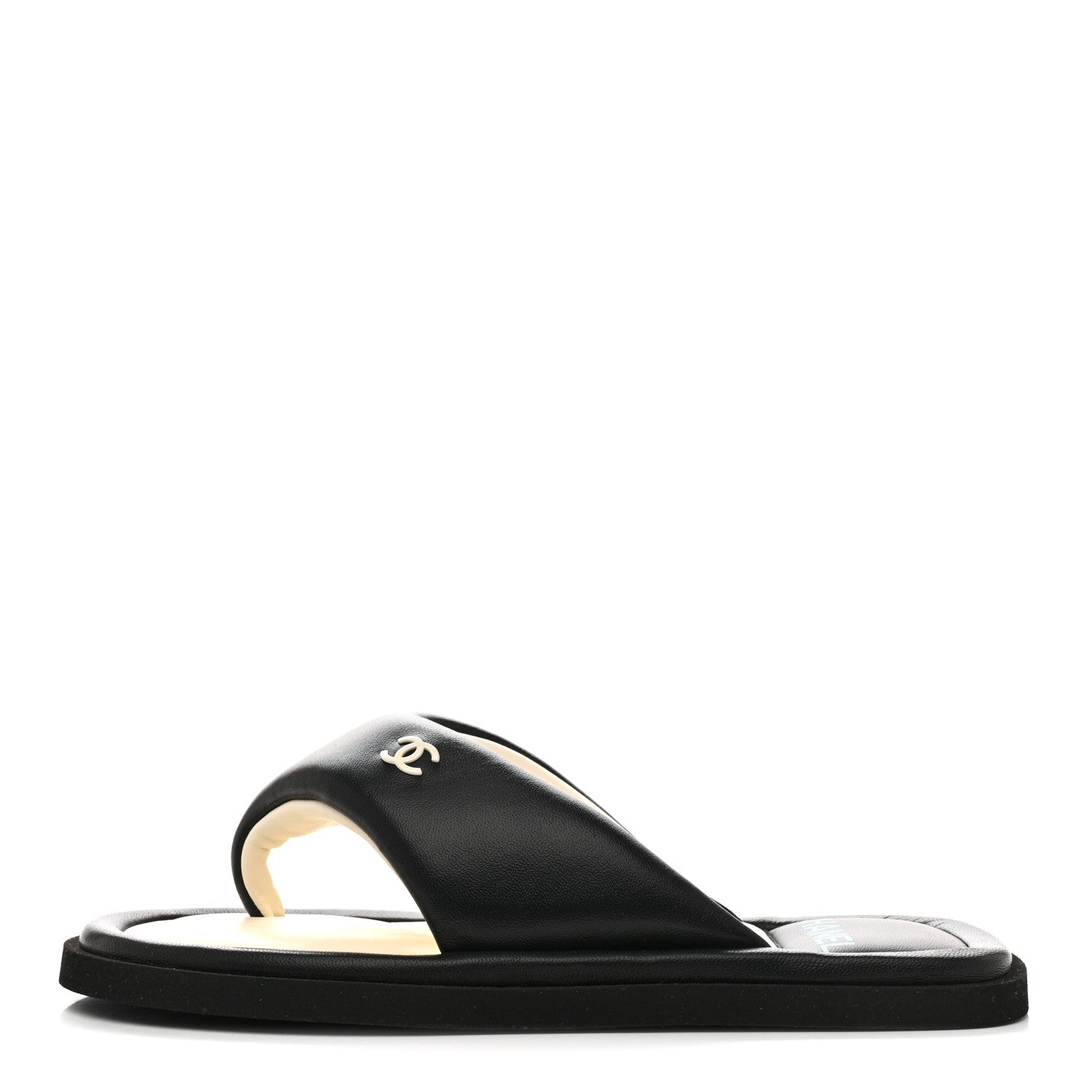 Chanel Lambskin Padded Pool Thong Sandals 37 Black 1 of 9