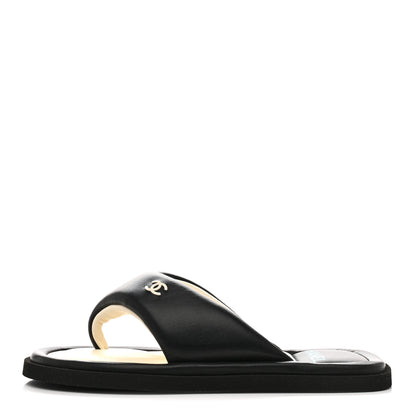 Chanel Lambskin Padded Pool Thong Sandals 37 Black 1 of 9