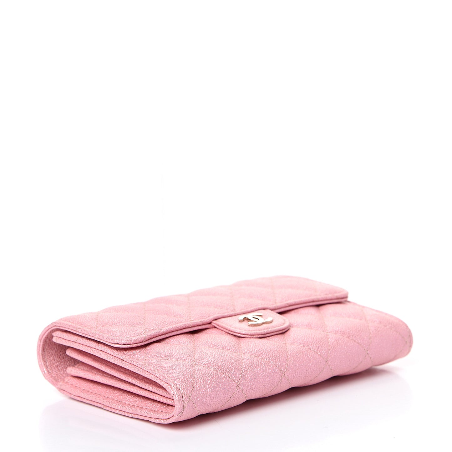 Iridescent Caviar Quilted Medium Flap Wallet Rose Pink