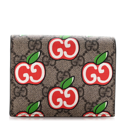 Gucci GG Supreme Monogram Apple Card Case Wallet Beige Multicolor Lobster Red 1 of 8