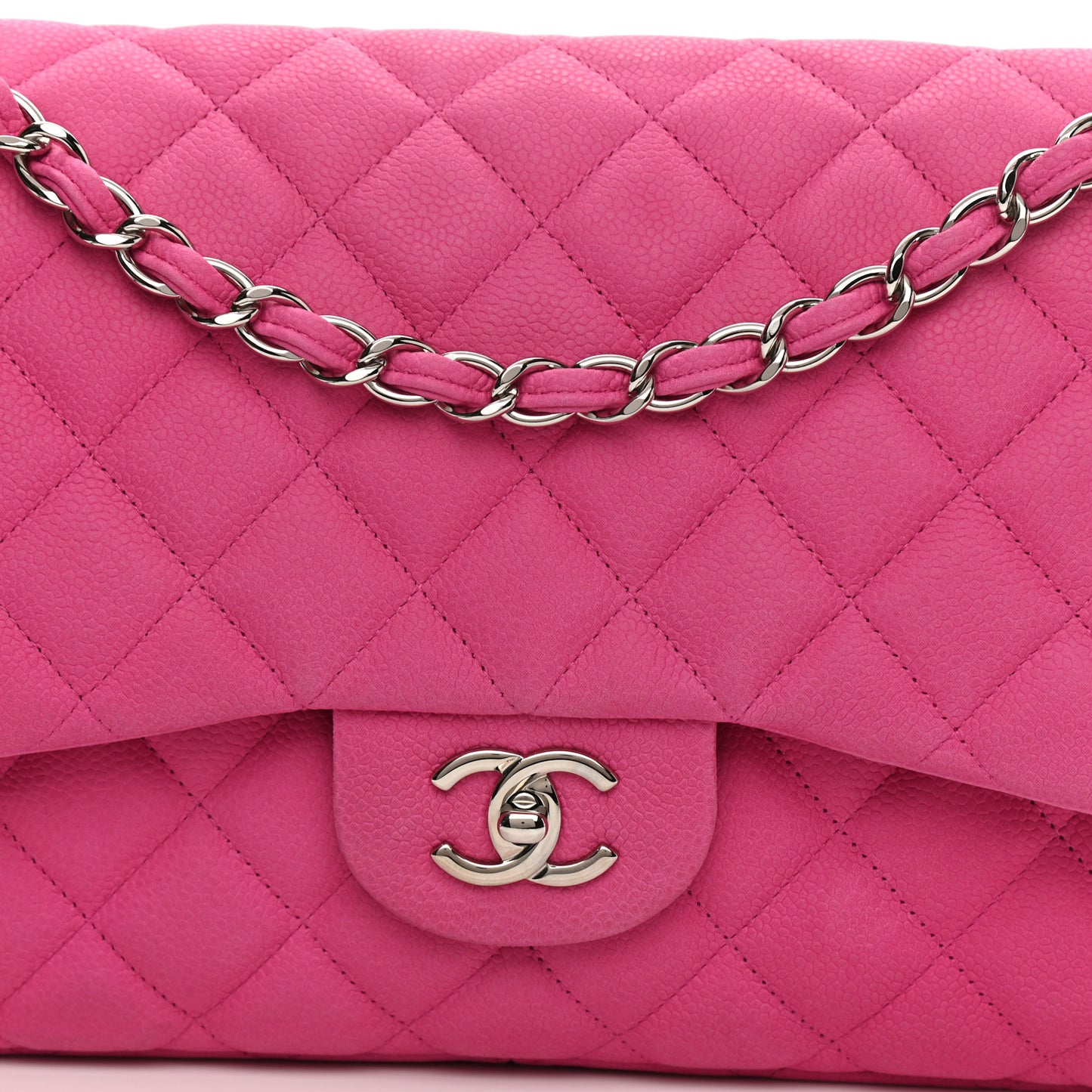 Iridescent Caviar Quilted Jumbo Double Flap Pink