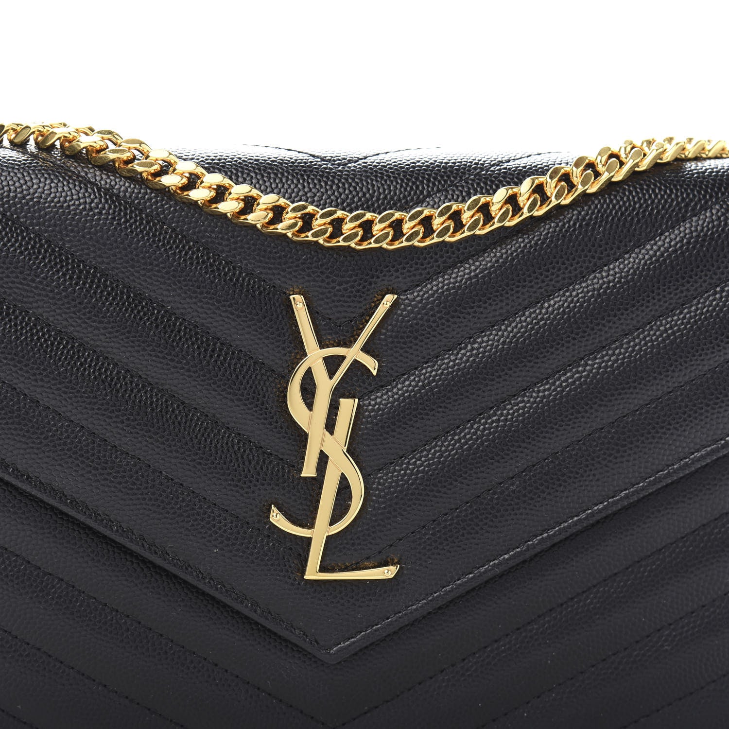 Saint Laurent Grain De Poudre Matelasse Chevron Monogram Chain Wallet Black 10 of 10