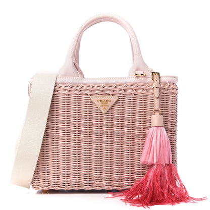 Prada Wicker Canvas Tote Pink 1 of 10