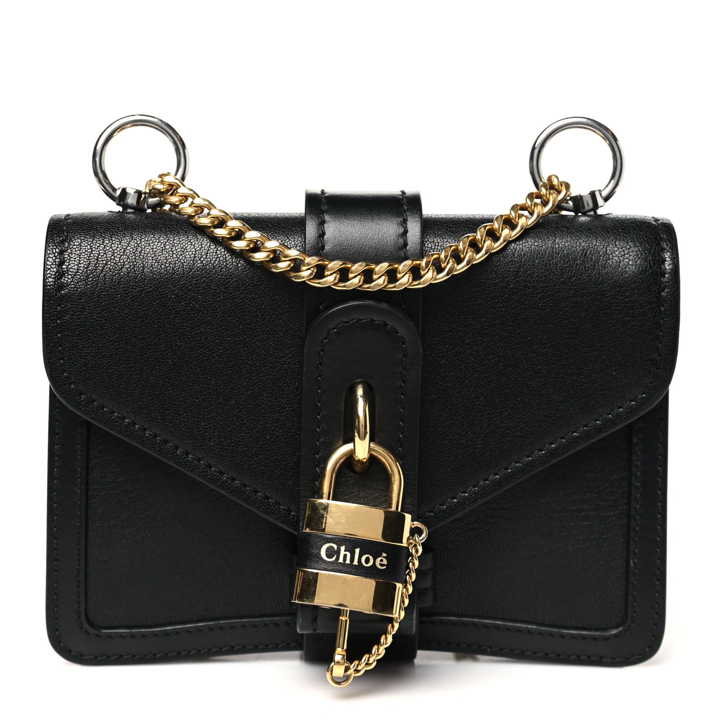 Shiny Goatskin Calfskin Mini Aby Chain Shoulder Bag Black