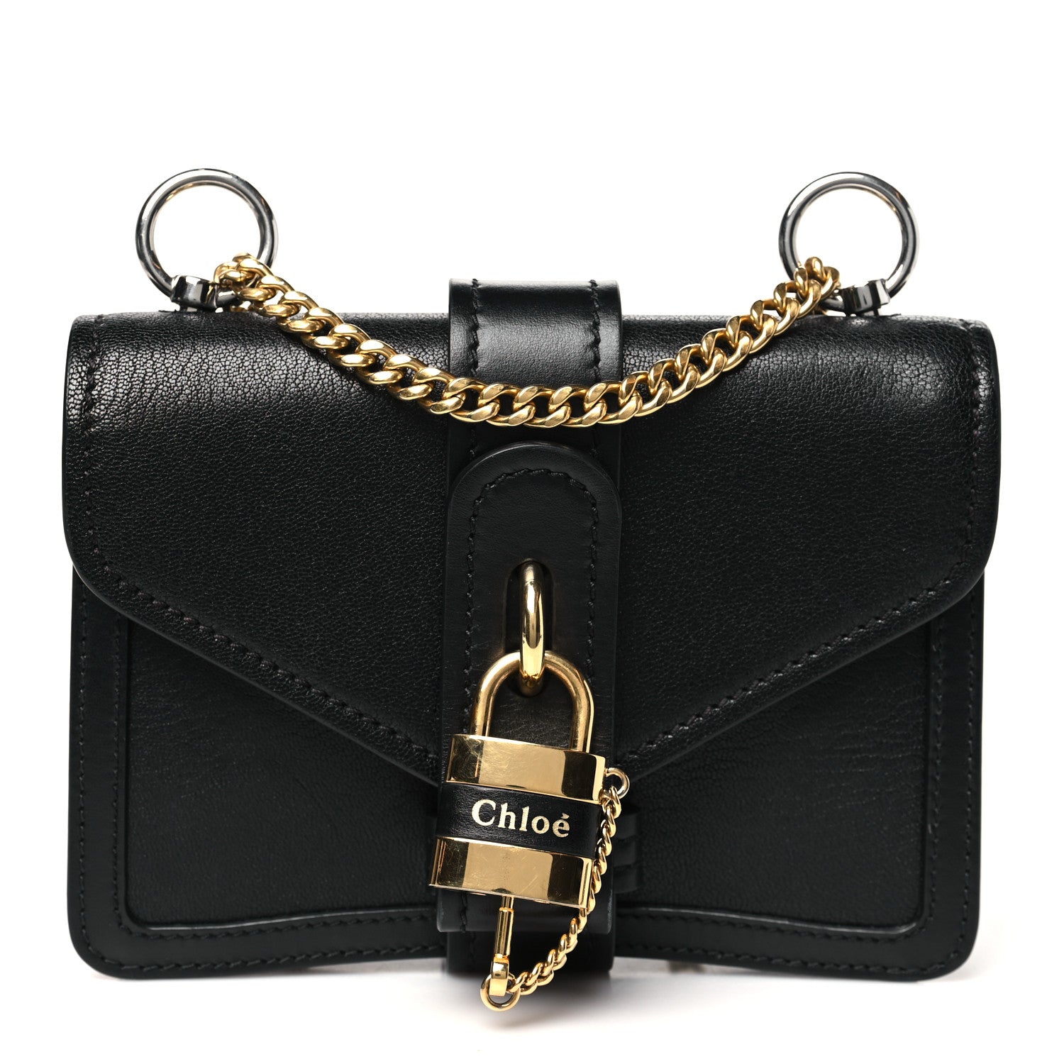 Chloe Shiny Goatskin Calfskin Mini Aby Chain Shoulder Bag Black 1 of 10