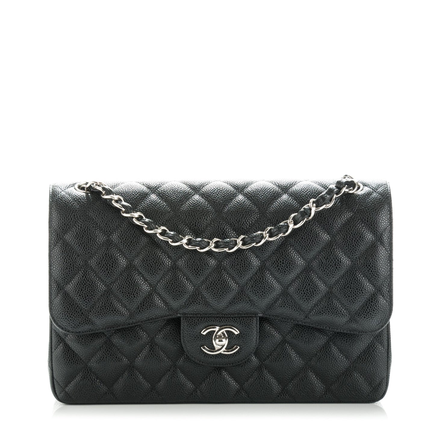 Caviar Quilted Jumbo Double Flap Black