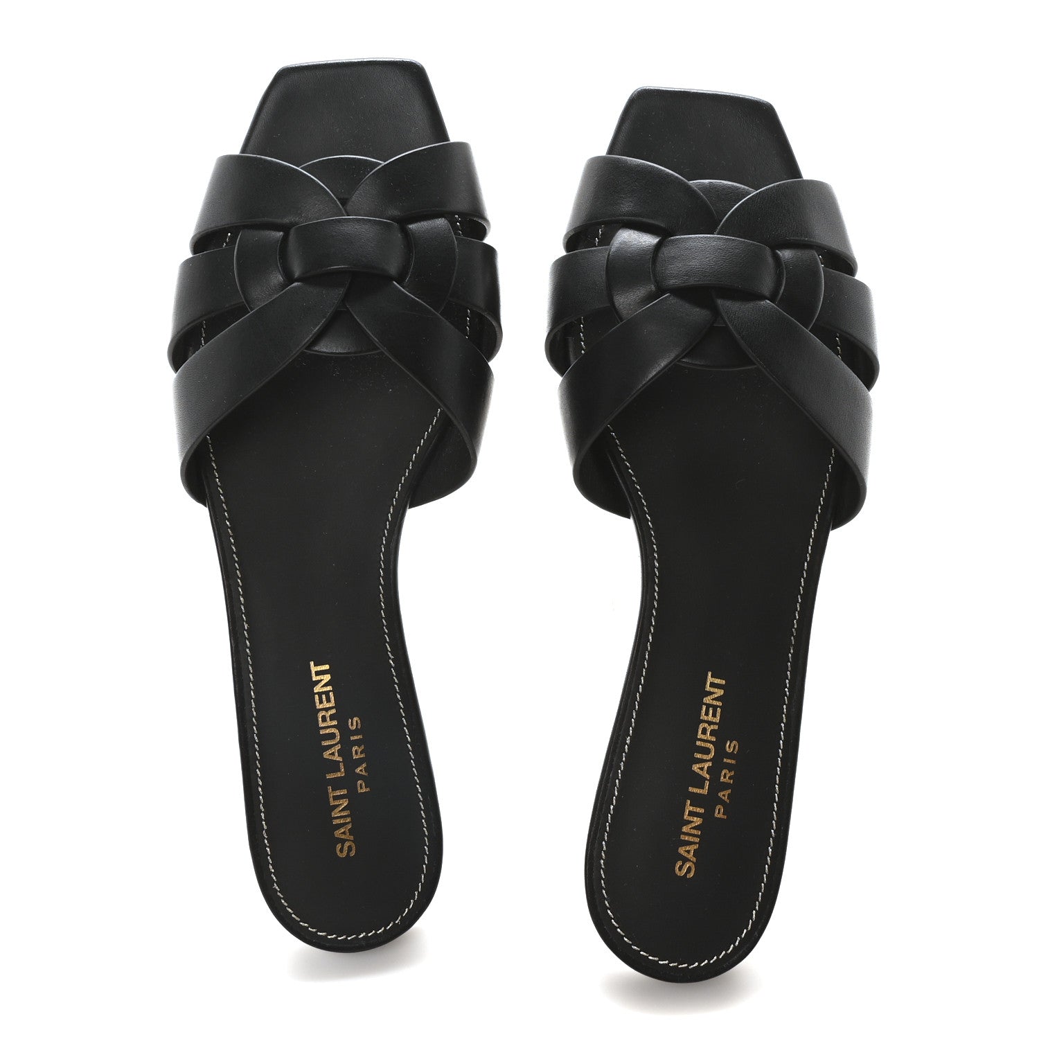 Saint Laurent Calfskin Tribute 05 Slide Sandals 38 Black 2 of 8