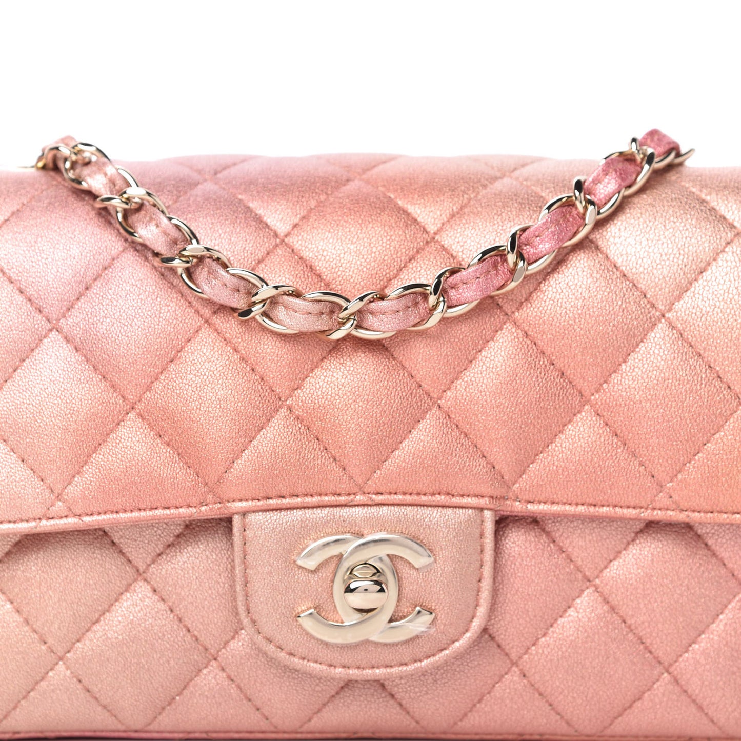 Metallic Lambskin Quilted Ombre Mini Rectangular Flap Pink
