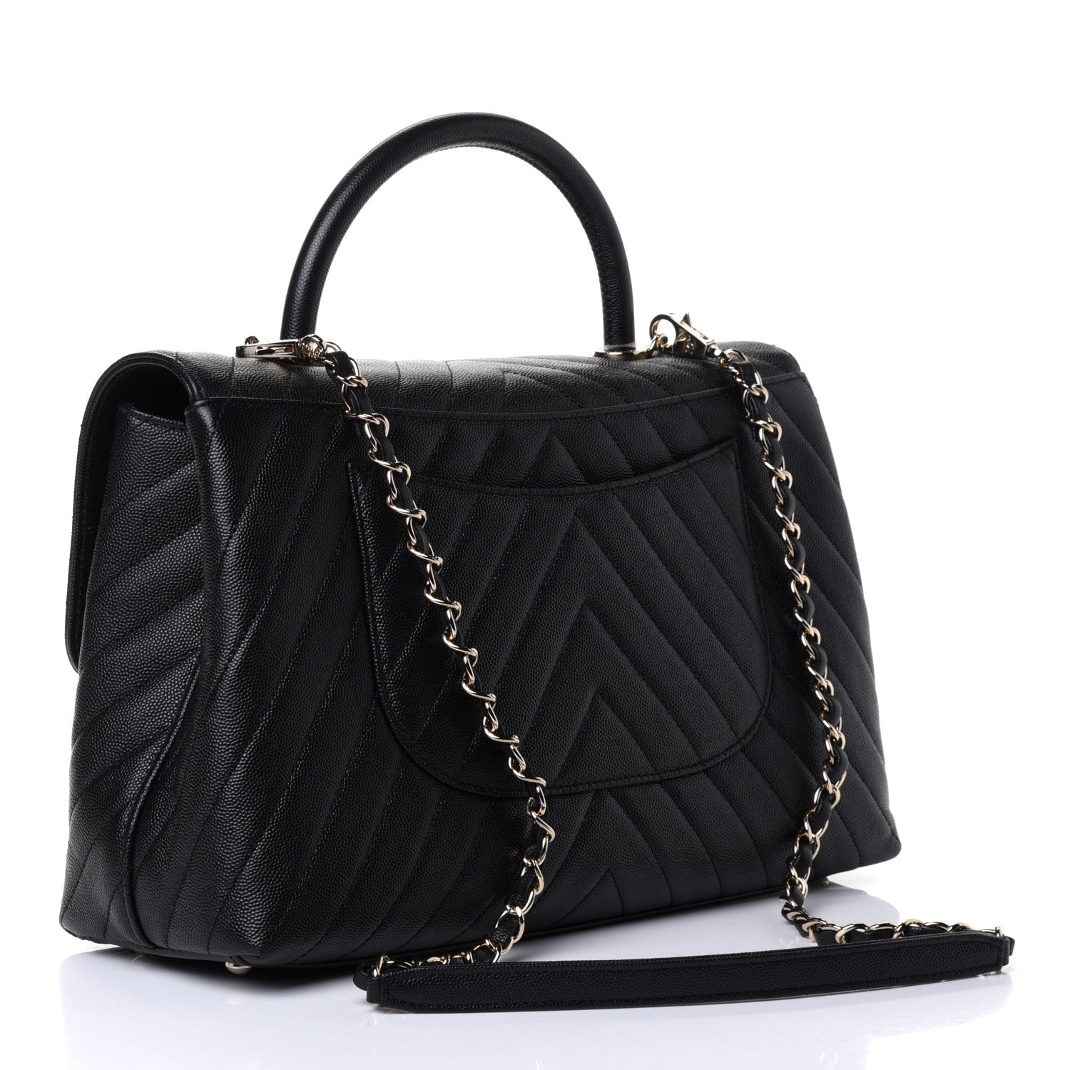 Chanel Caviar Chevron Quilted Medium Coco Handle Flap Black 2 of 4