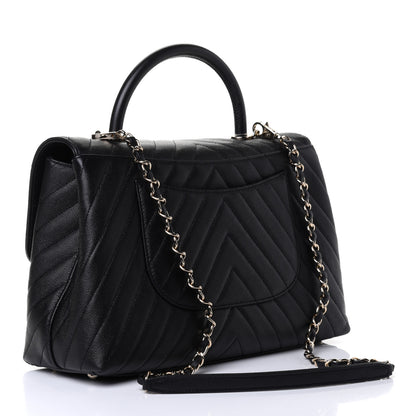 Chanel Caviar Chevron Quilted Medium Coco Handle Flap Black 2 of 4