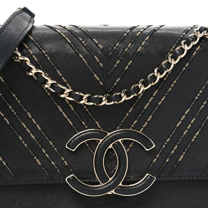 Chanel Calfskin Chevron Beaded Chain Mini Square Flap Black 8 of 11
