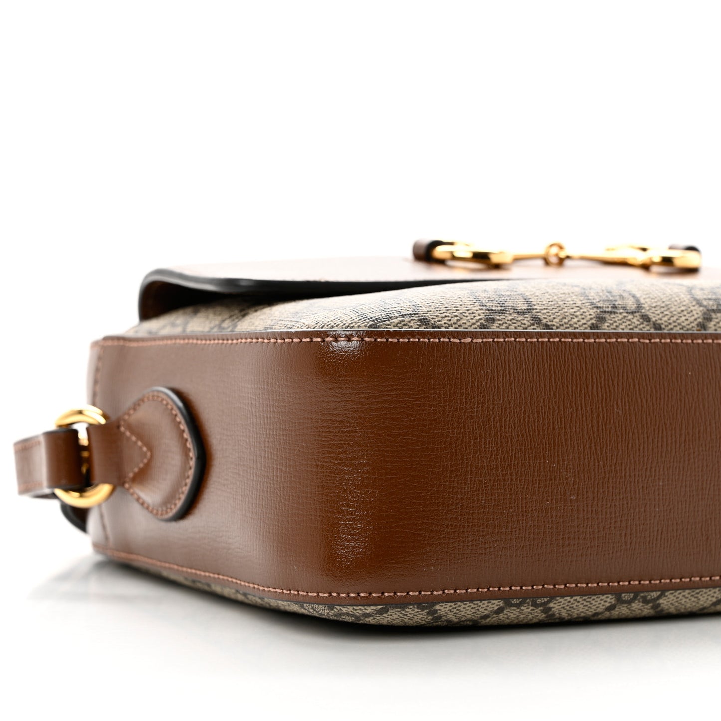 GG Supreme Monogram Small Horsebit 1955 Shoulder Bag Beige Brown Sugar