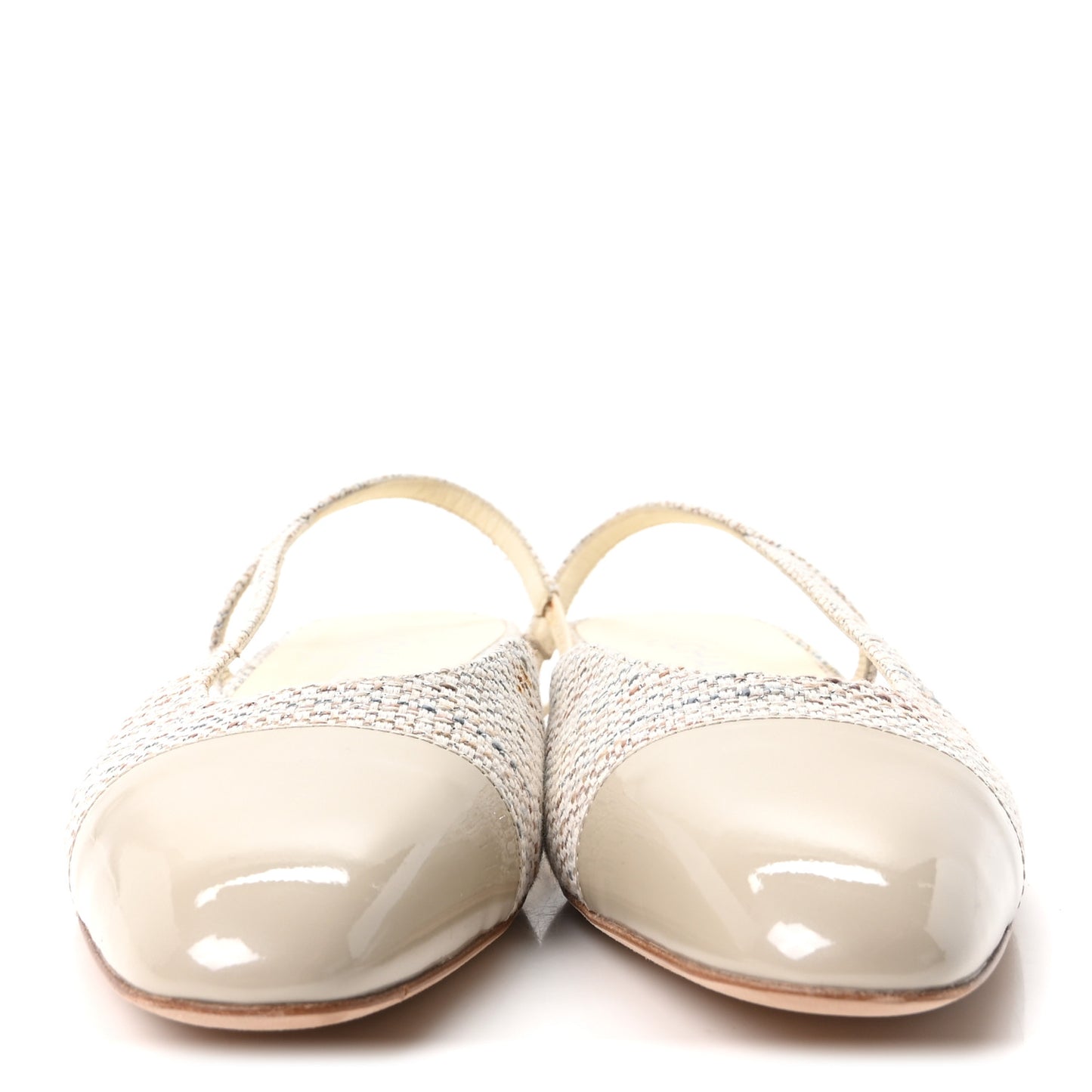 Tweed Patent Cap Toe CC Slingback Flats 40 Grey