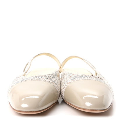 Chanel Tweed Patent Cap Toe CC Slingback Flats 40 Grey 3 of 9