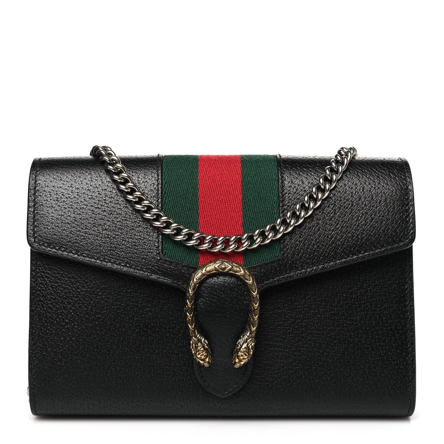 Gucci Calfskin Web Mini Dionysus Chain Wallet Black 1 of 11