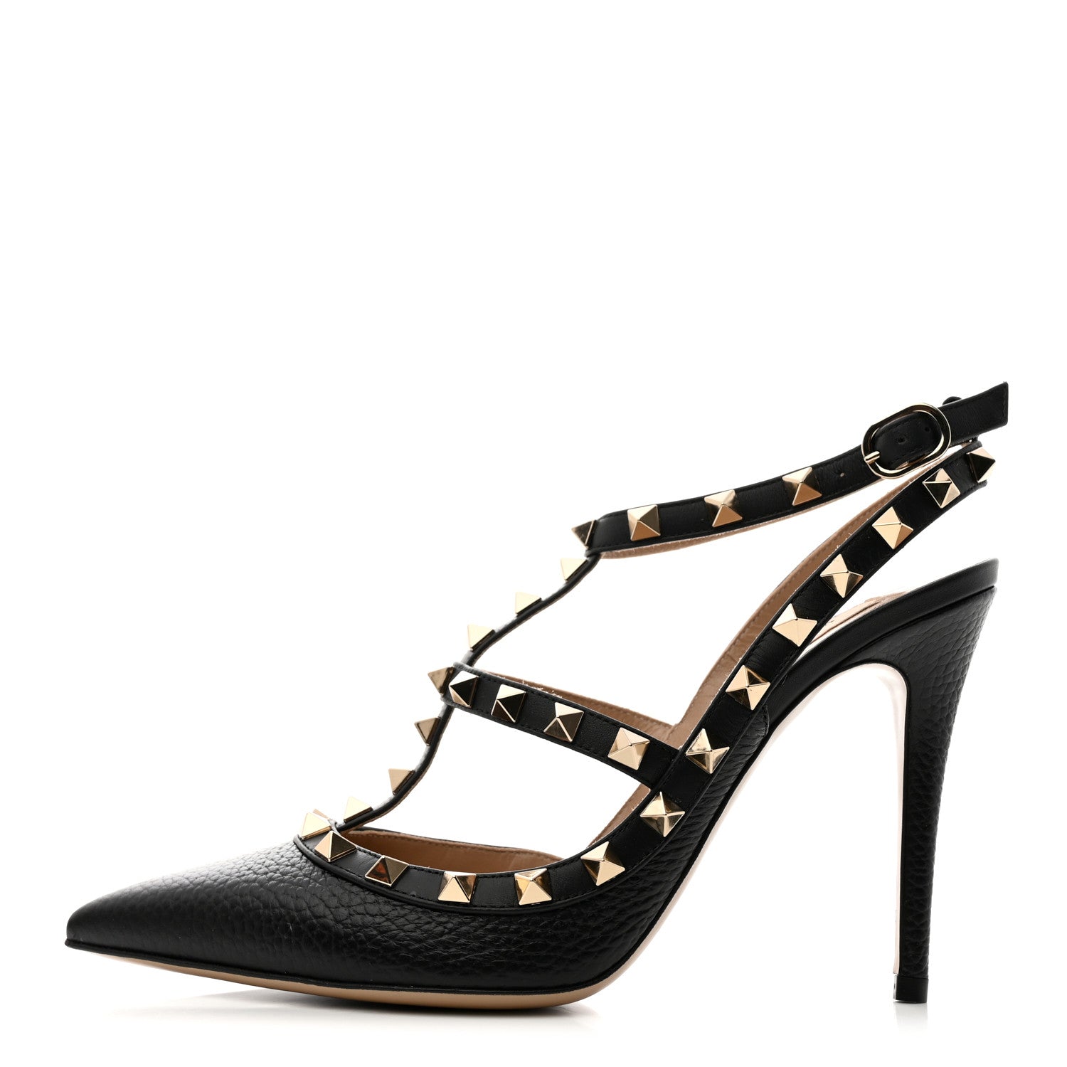 Valentino Garavani Pebbled Calfskin Rockstud Ankle Strap 100mm Pumps 37.5 Black 1 of 9