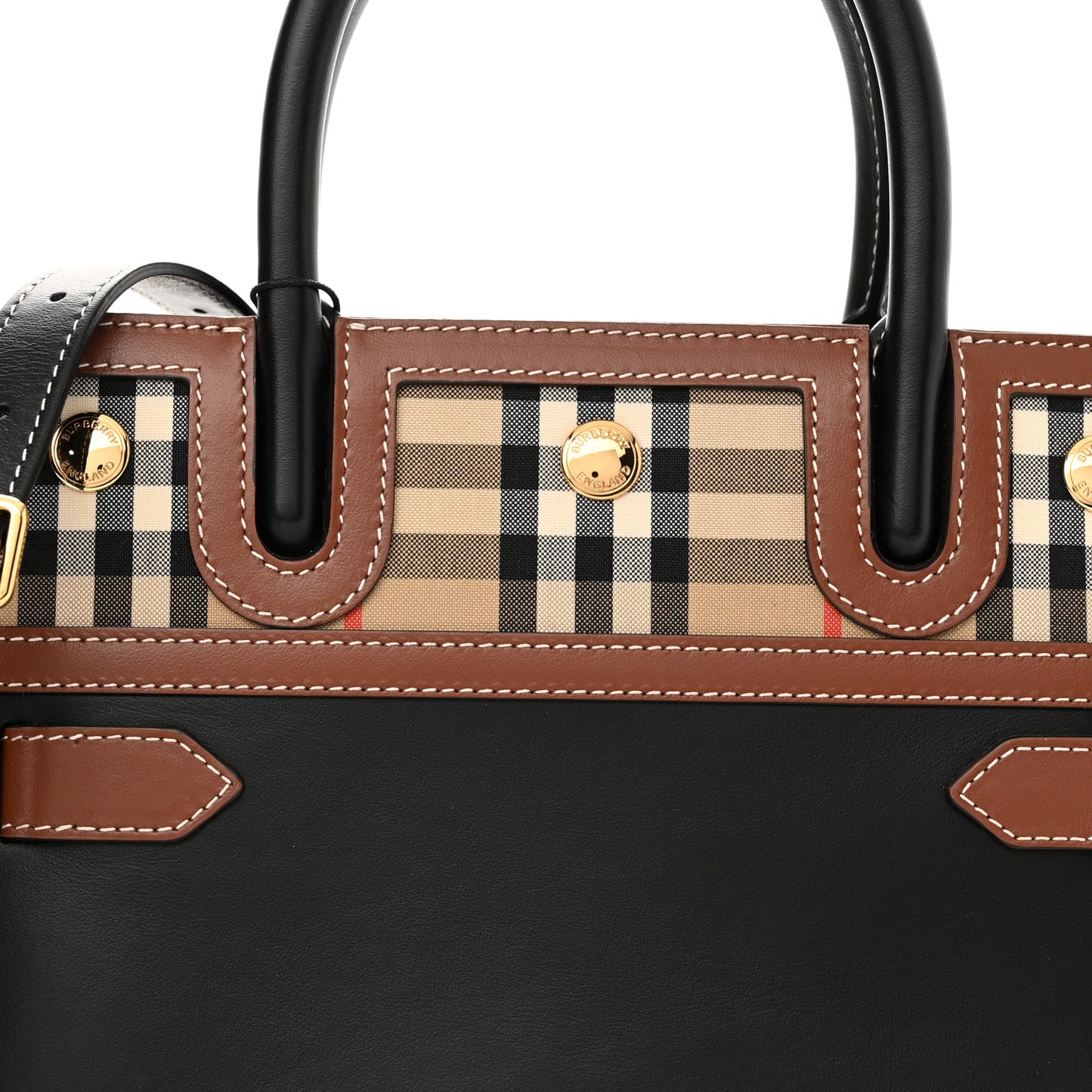 Calfskin Vintage Check Mini Two Handle Title Bag Black