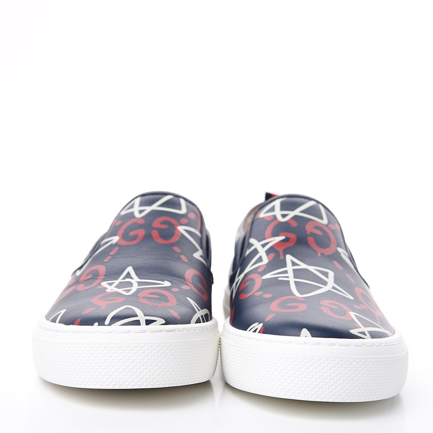 Calfskin GucciGhost Print Womens Slip On Sneakers 41 Blue Agata Hibiscus Red