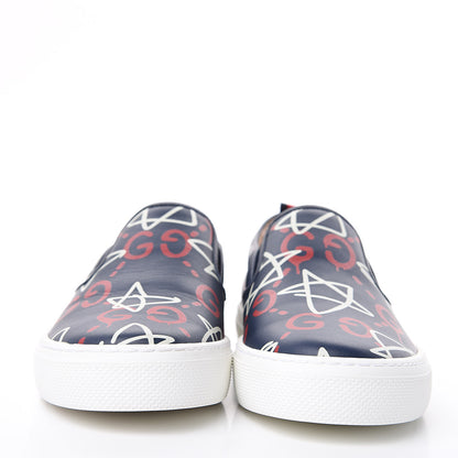 Gucci Calfskin GucciGhost Print Womens Slip On Sneakers 41 Blue Agata Hibiscus Red 2 of 10
