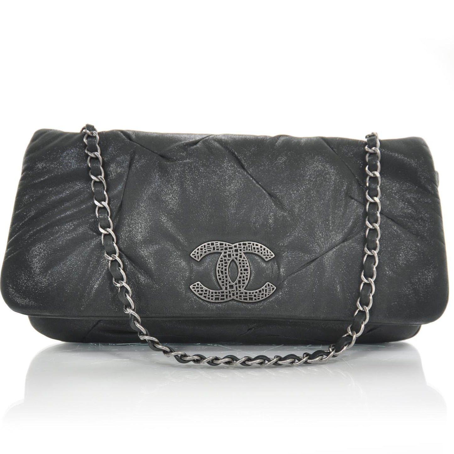 Iridescent Calfskin Glint Flap Black