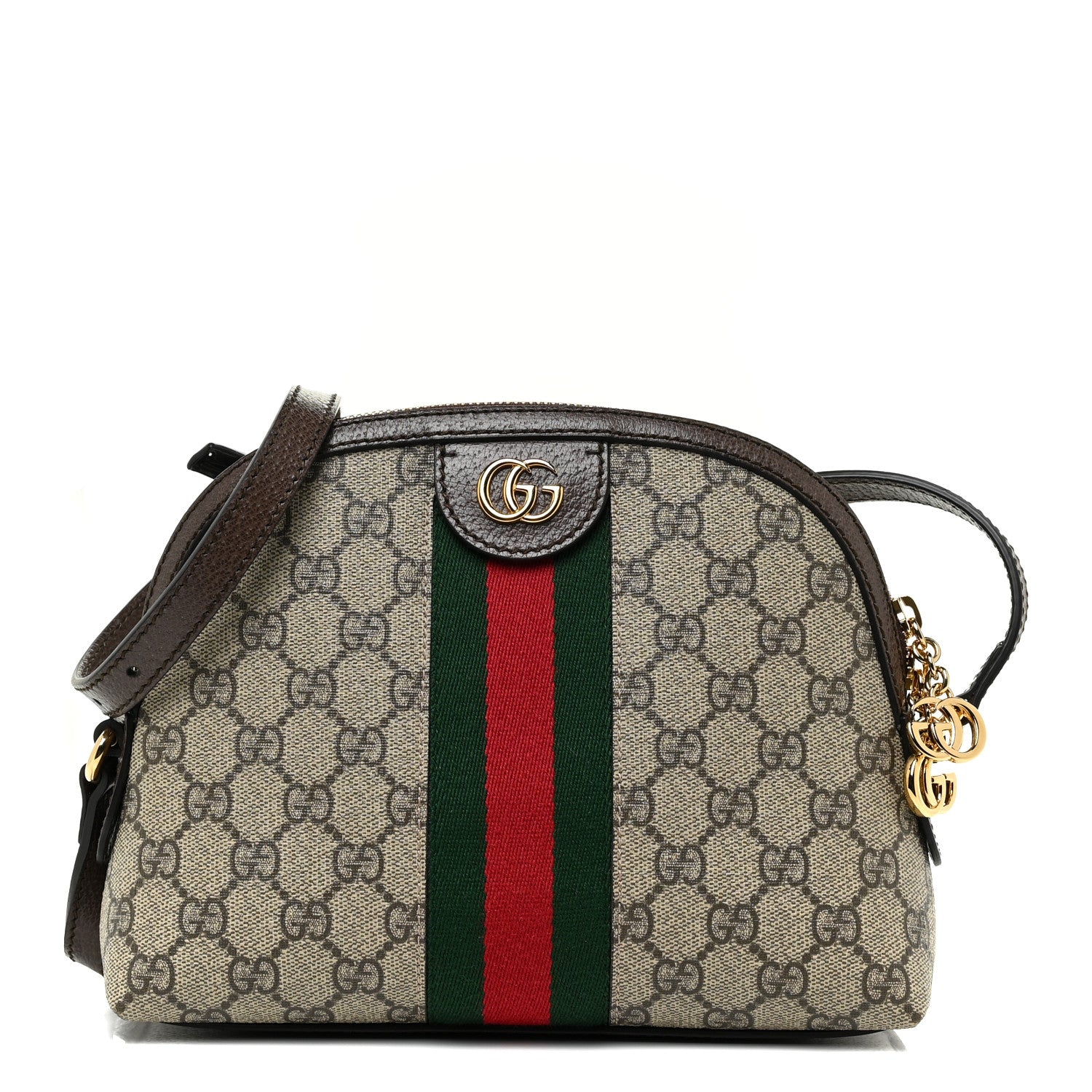 Gucci GG Supreme Monogram Textured Dollar Calfskin Web Small Ophidia Dome Shoulder Bag Beige Ebony New Acero 1 of 10