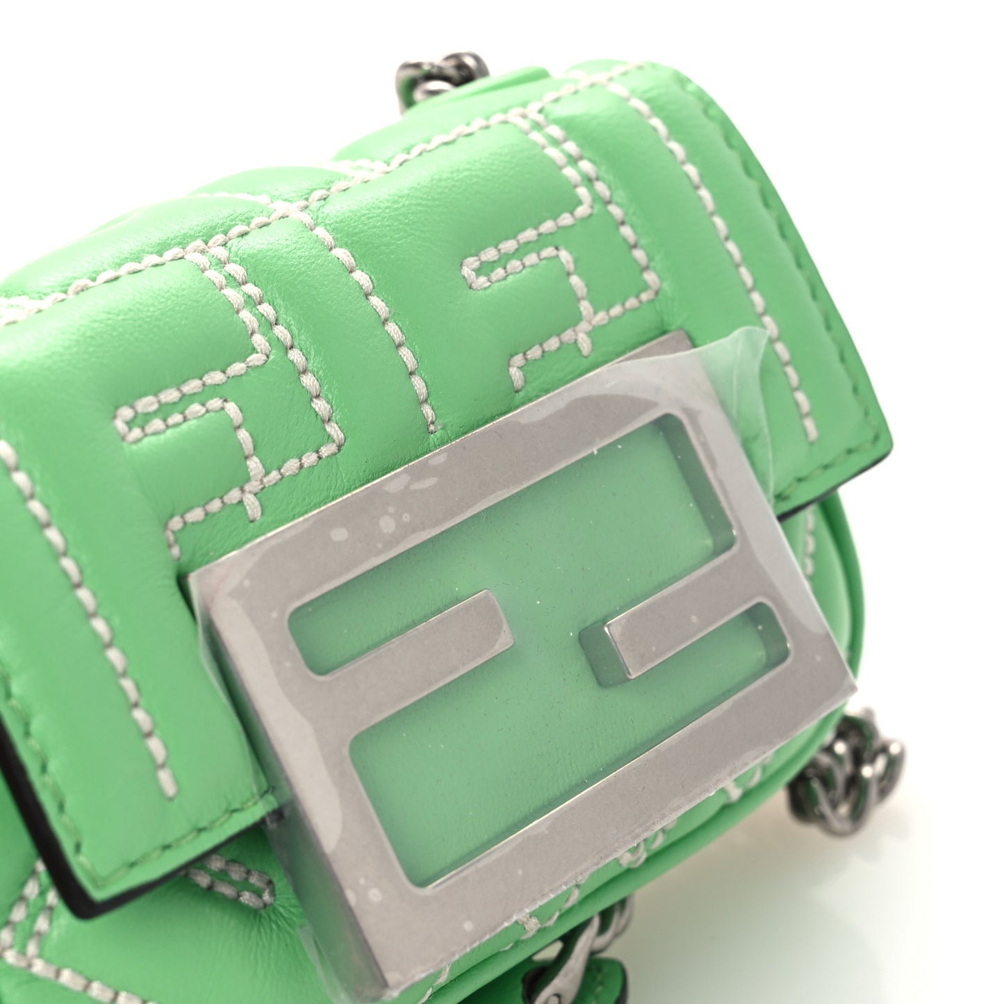 Nappa Matisse FF Embossed Nano Maxi Buckle Baguette Charm Edamame