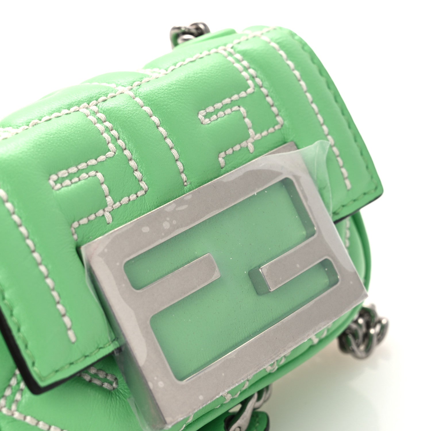 Fendi Nappa Matisse FF Embossed Nano Maxi Buckle Baguette Charm Edamame 12 of 15