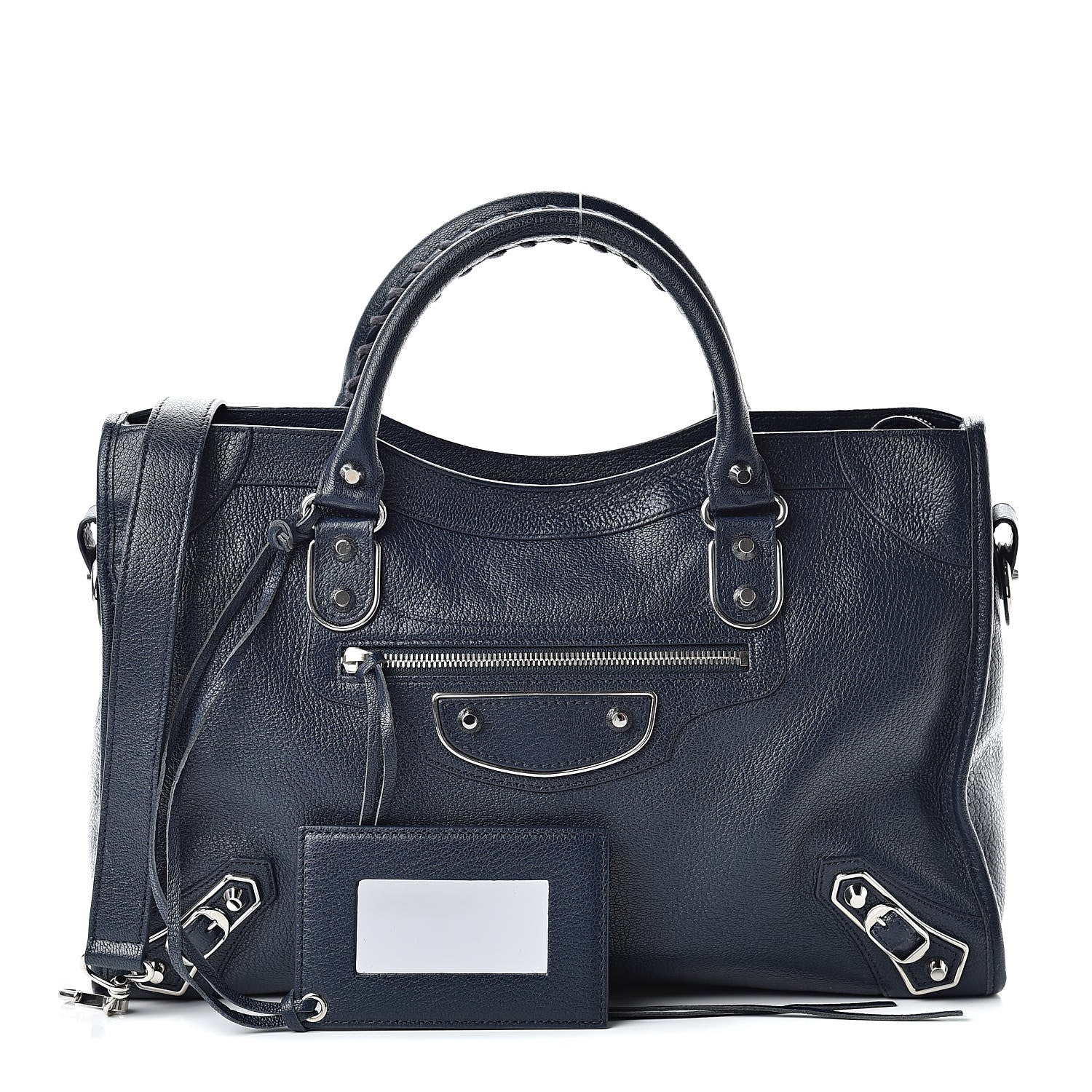 Balenciaga Chevre Silver Metallic Edge Hardware City Bleu Nuit Dark Sea 1 of 12