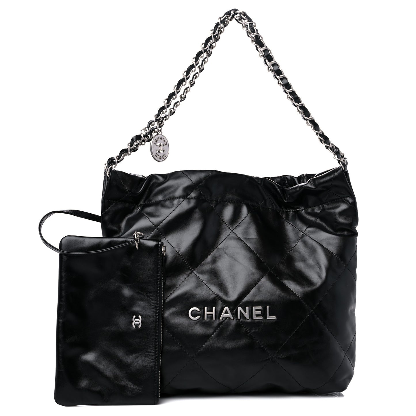 Shiny Calfskin Quilted Small Chanel 22 Black
