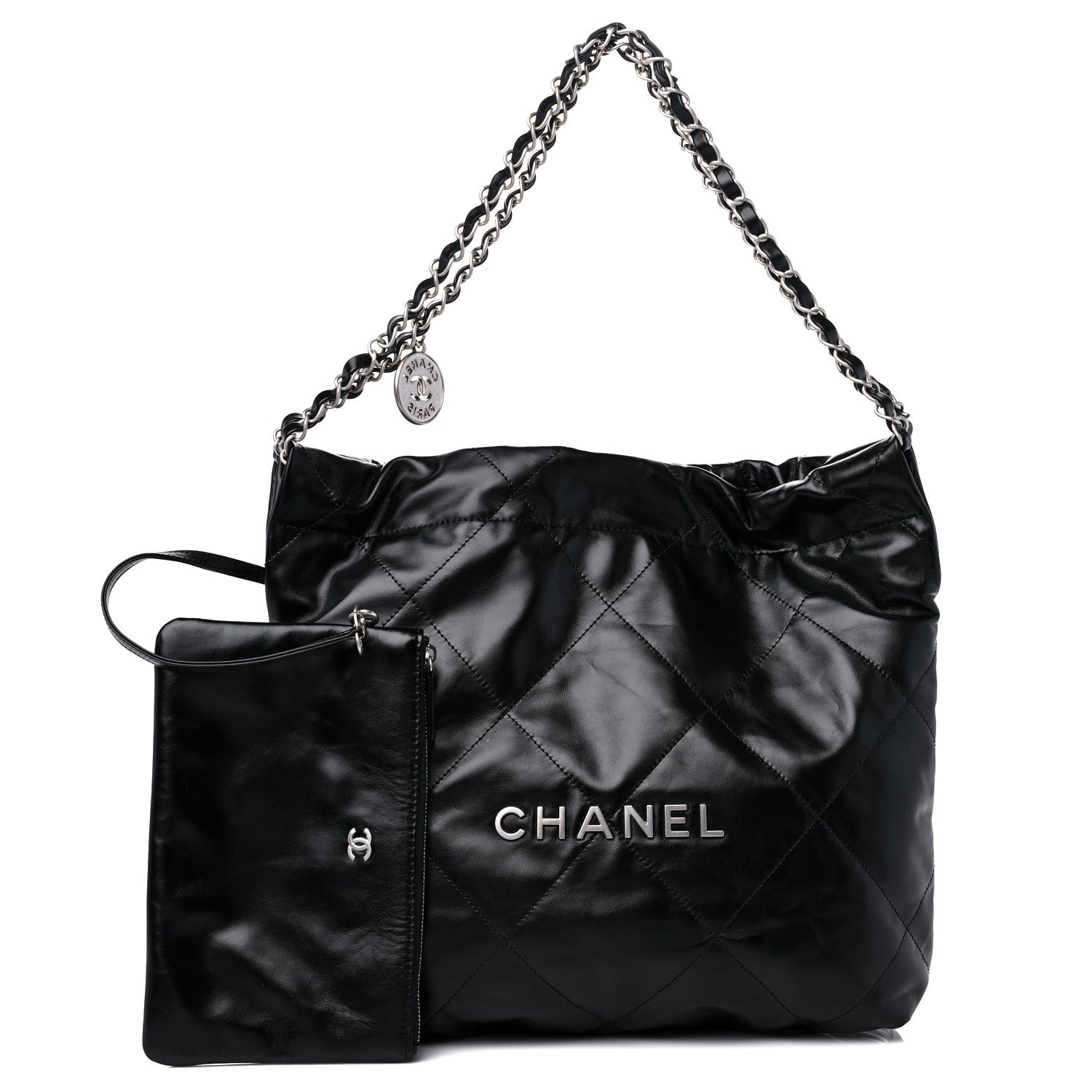 Chanel Shiny Calfskin Quilted Small Chanel 22 Black 1 of 10