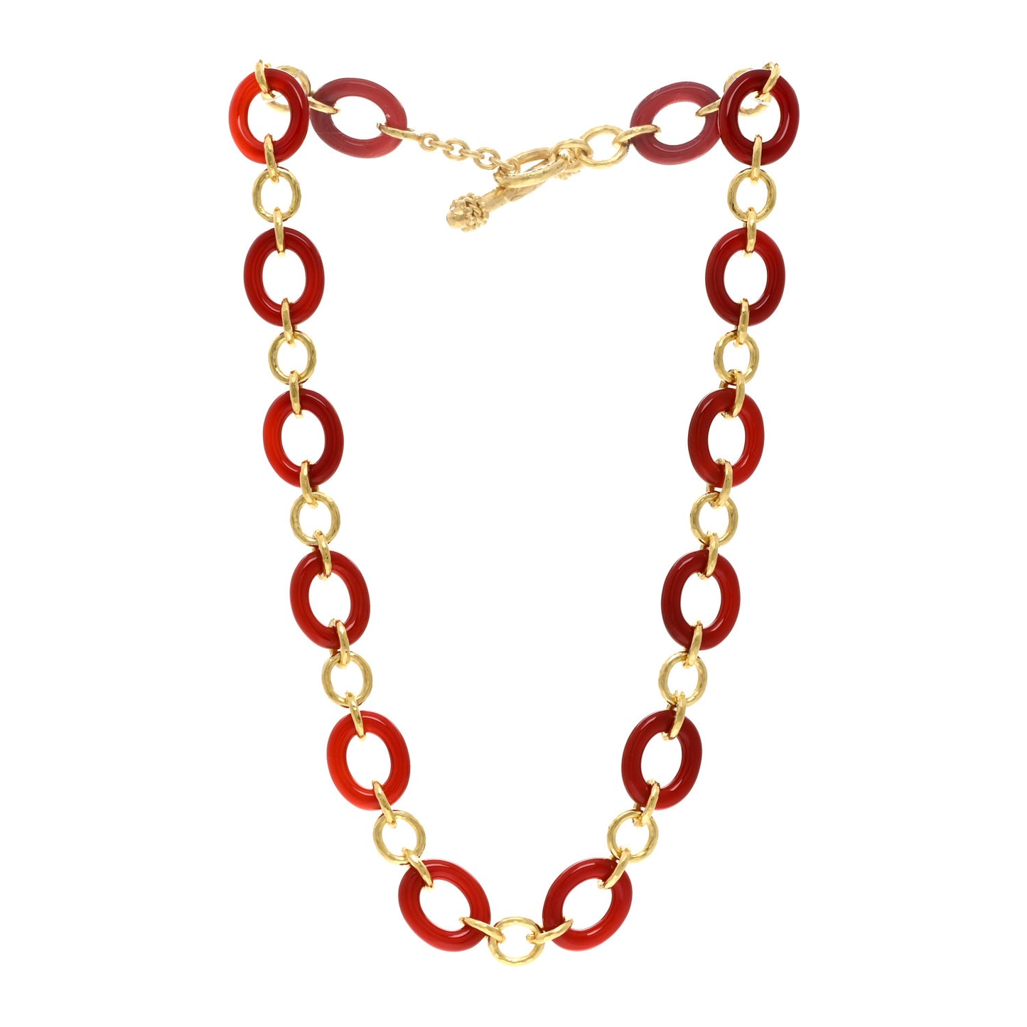 ELIZABETH LOCKE 19K Yellow Gold Carnelian Link Necklace 17"