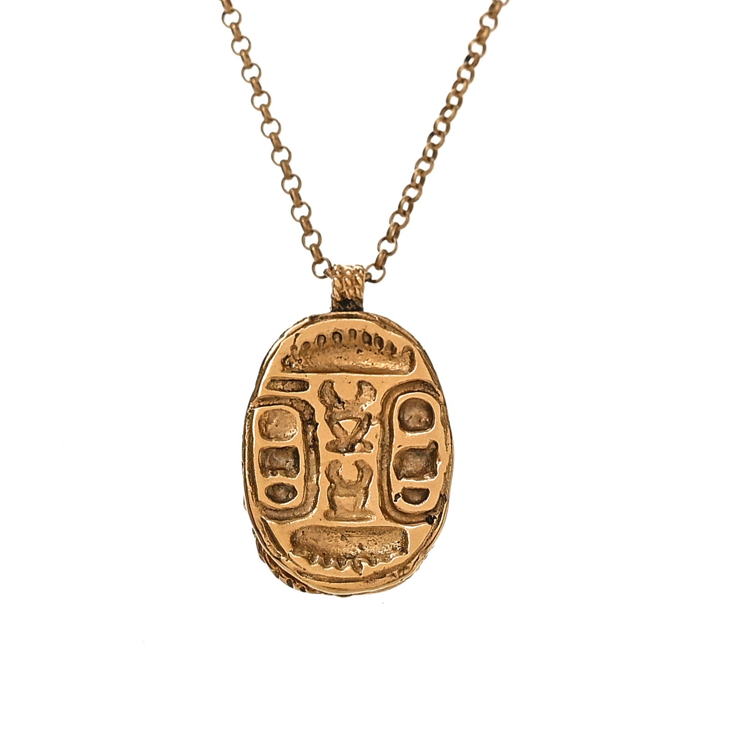 Metal Scarab CC Locket Necklace Gold
