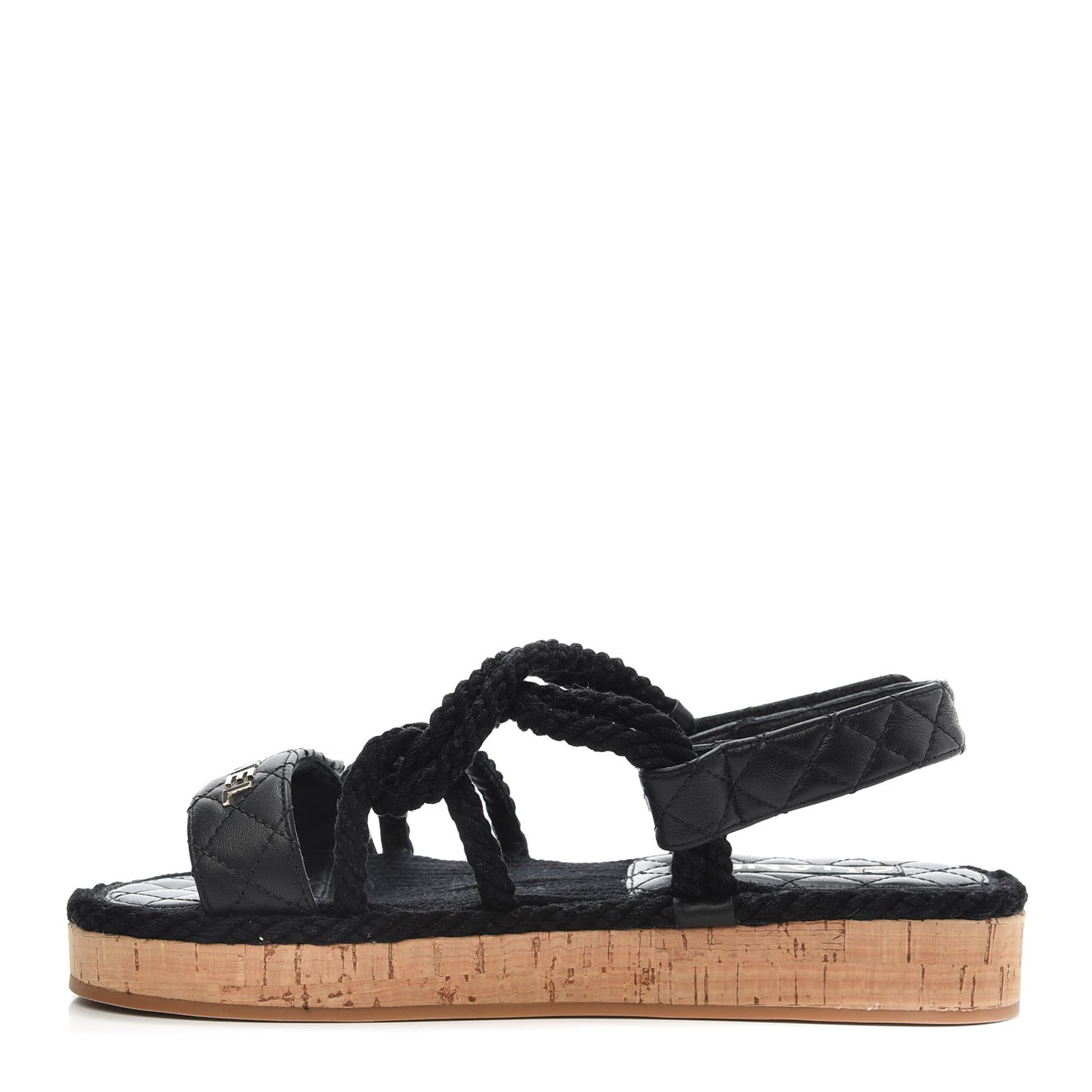Cord Lambskin Quilted Logo Sandals 38 Black