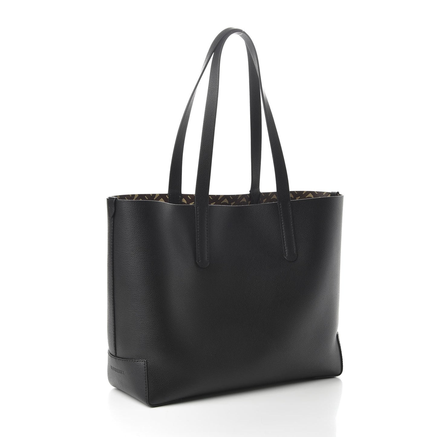 Calfskin TB Motif Embossed Medium Tote Black