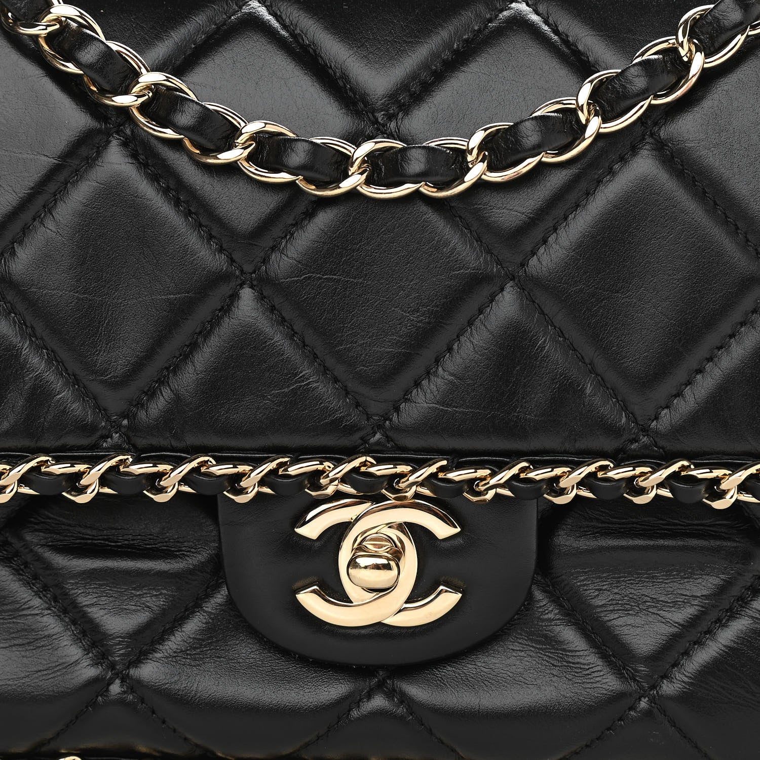 Chanel Crumpled Calfskin Medium Chain All Over Flap Black 7 of 14
