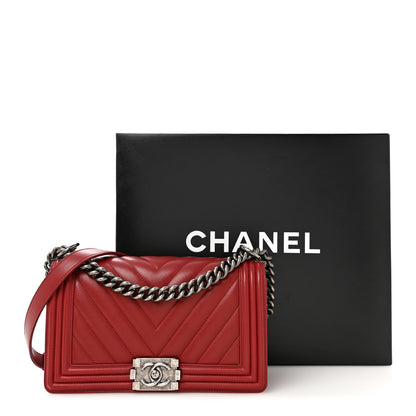 Chanel Calfskin Chevron Quilted Medium Boy Flap  Dark Red 14 of 14
