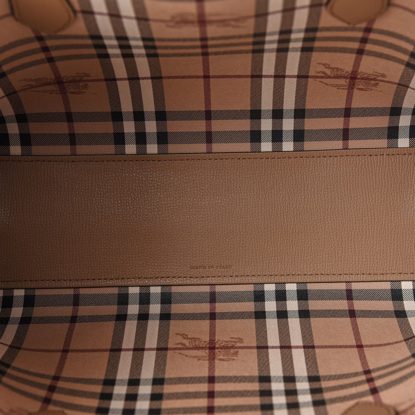 Grainy Calfskin Haymarket Check Small Reversible Tote Mid Camel