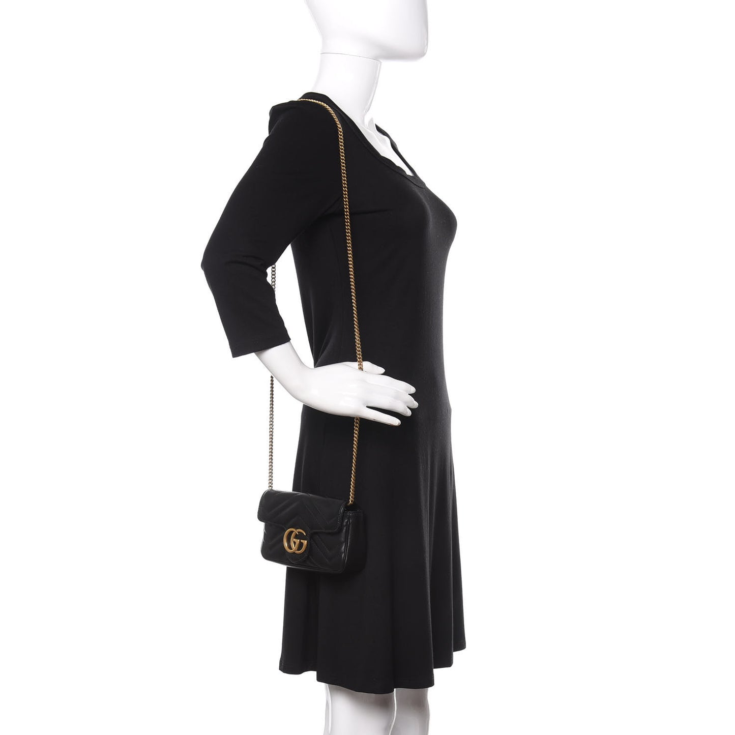 Calfskin Matelasse Super Mini GG Marmont Shoulder Bag Black